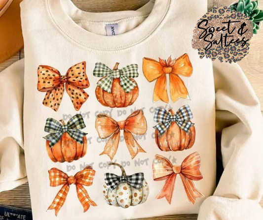 Pumpkins and bows graphic t-shirt