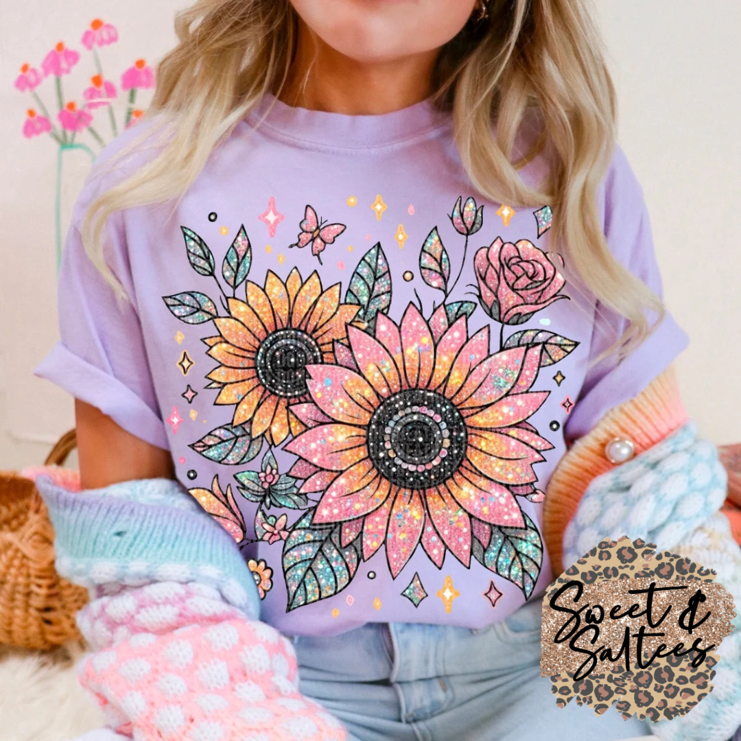 Faux sequin floral t-shirt