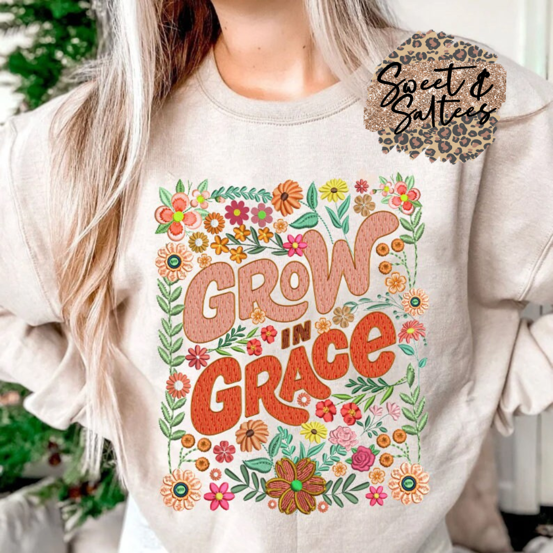 Grow in grace faux embroidery t-shirt