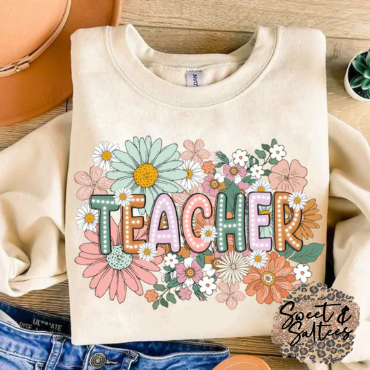 Teacher floral t-shirt