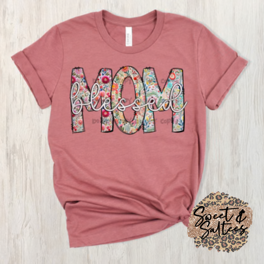 Blessed mom floral t-shirt