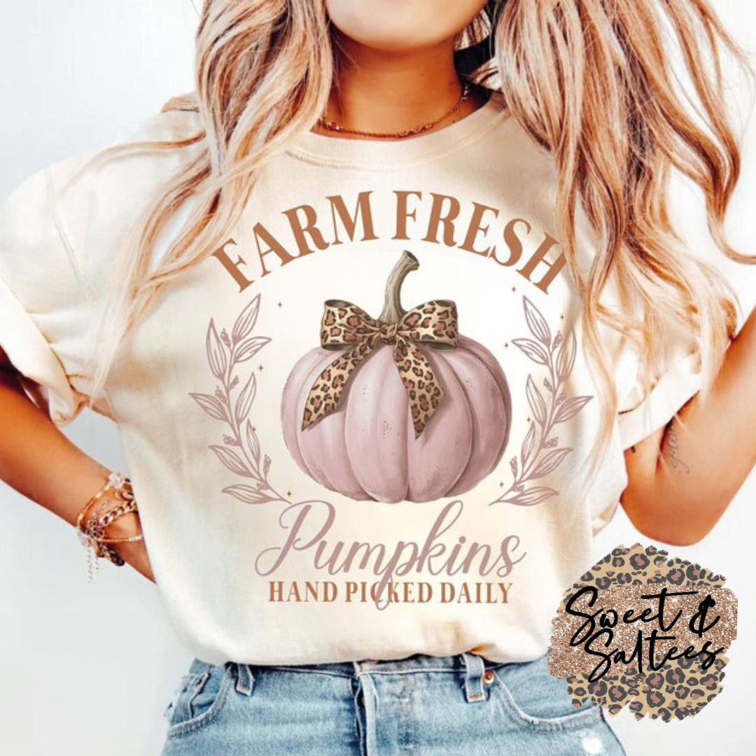 Farm fresh pumpkins pink with leopard bow t-shirt