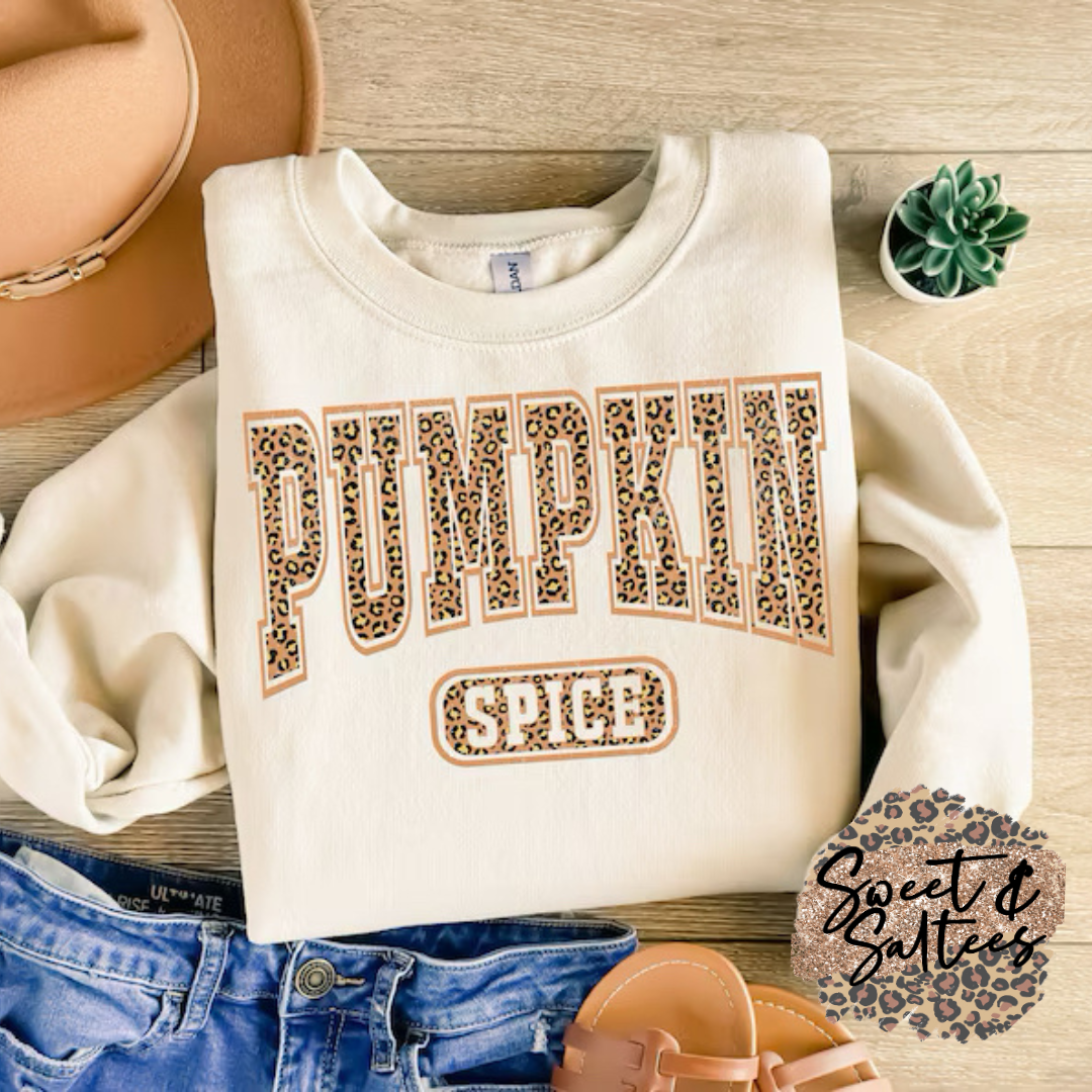 Pumpkin spice varsity leopard  t-shirt