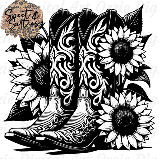 Boots and sunflowers t-shirt