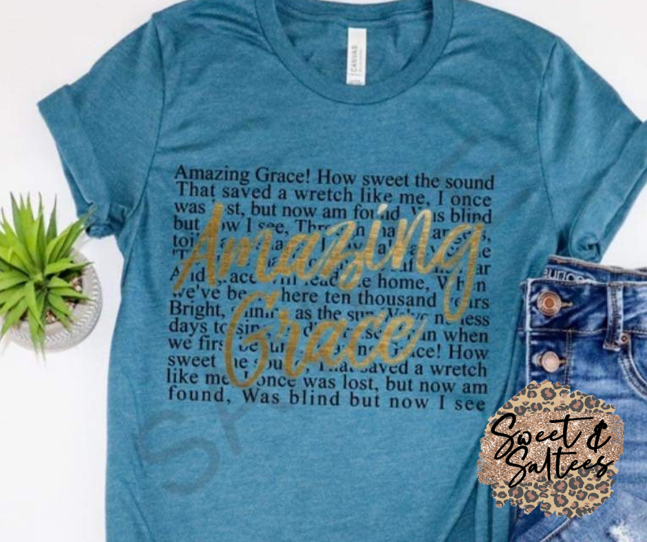 Amazing Grace Black and Gold Print Graphic T-shirt