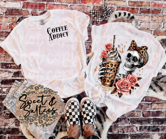 Coffee addict with rose t-shirt