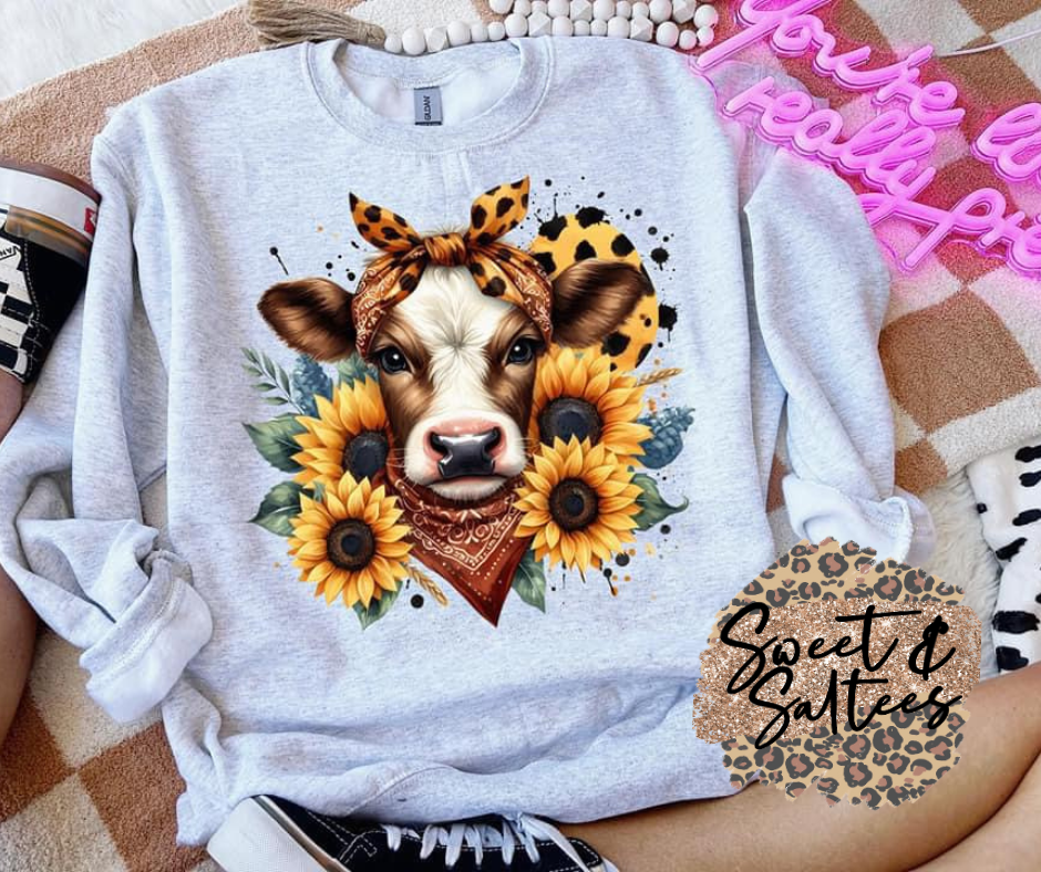 Cow with sunflowers t-shirt