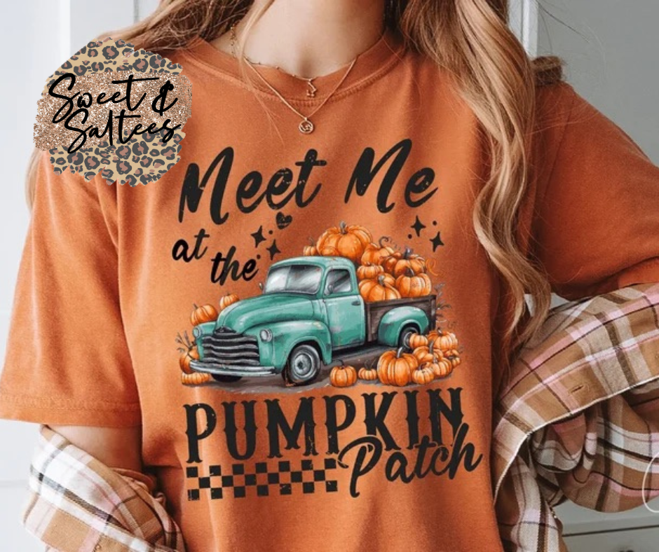 Meet me at the pumpkin patch graphic t-shirt