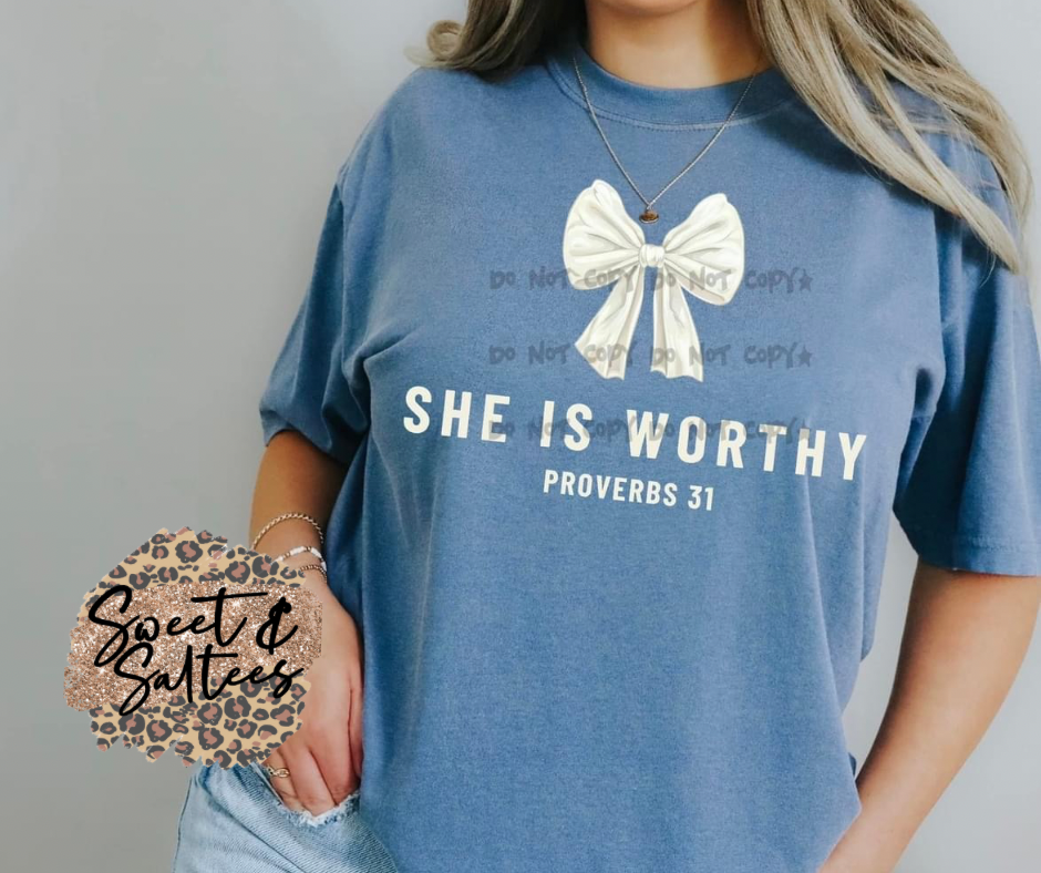 She is worthy graphic t-shirt