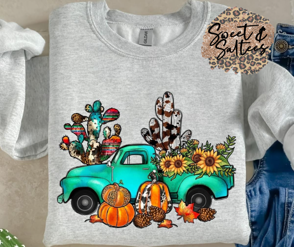 Fall western teal truck t-shirt