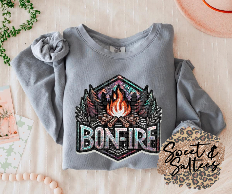 Bonfire faux embroidery and sparkle t-shirt