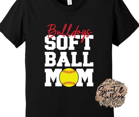 Custom Mascot Softball Mom Black or White Print Graphic T-shirt