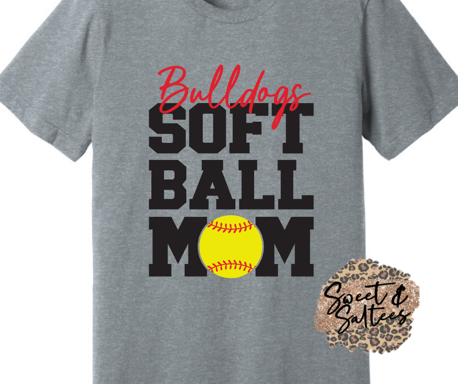 Custom Mascot Softball Mom Black or White Print Graphic T-shirt