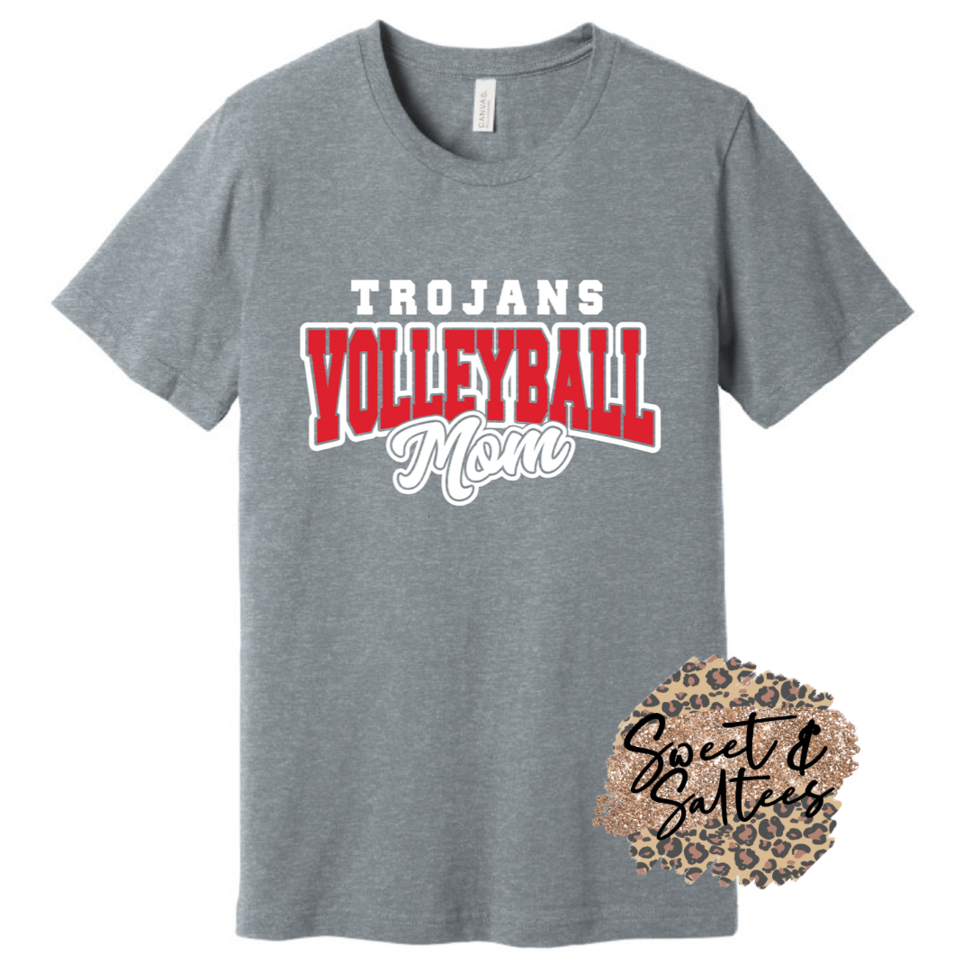 Trojans Volleyball Mom White/Red Print Graphic T-shirt