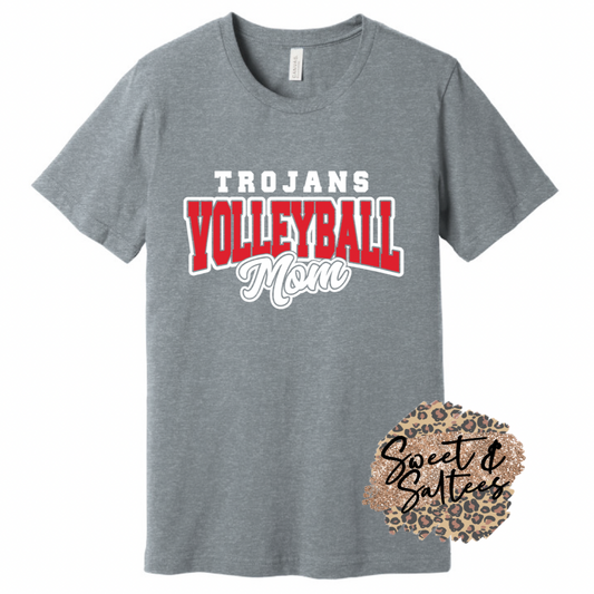 Trojans Volleyball Mom White/Red Print Graphic T-shirt