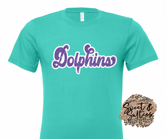 Dolphins Purple Retro Graphic T-shirt