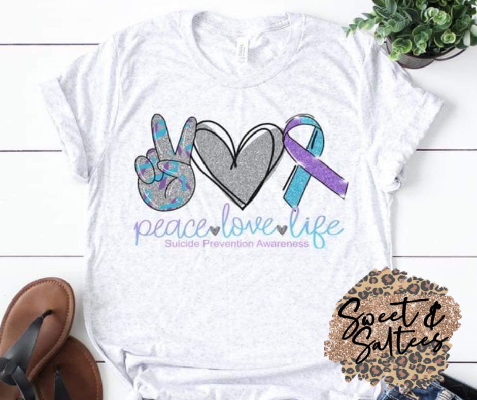 Peace love life suicide awareness graphic T-shirt