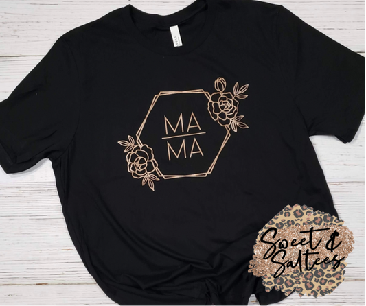 Mama rose gold print on black graphic T-shirt