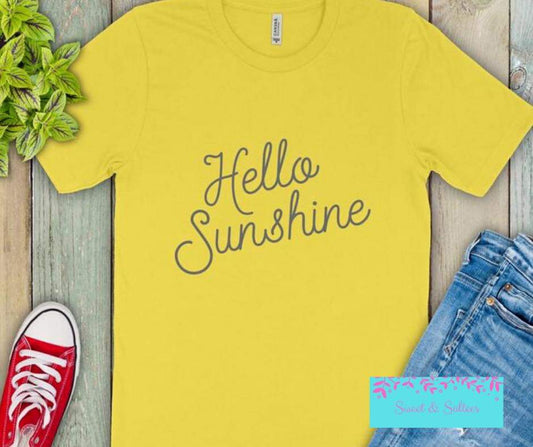 Hello Sunshine Gray Print Graphic T-shirt