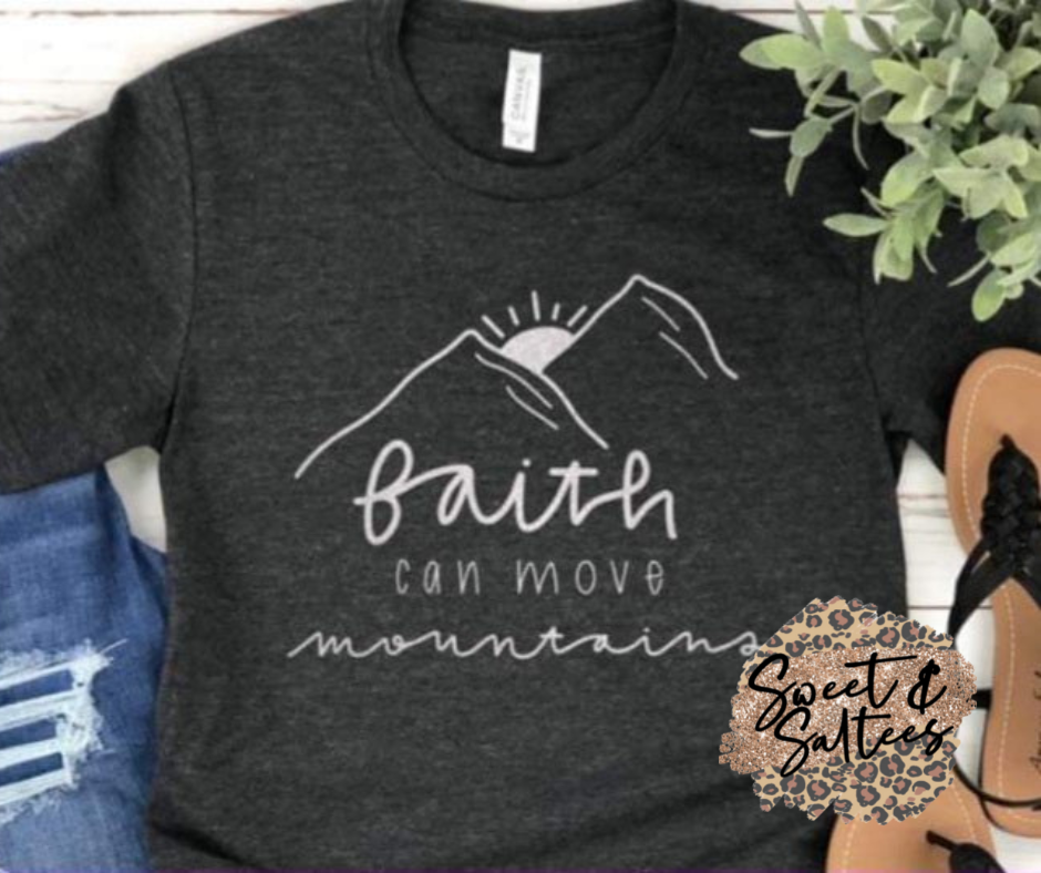 Faith can move mountains metallic silver print graphic t-shirt