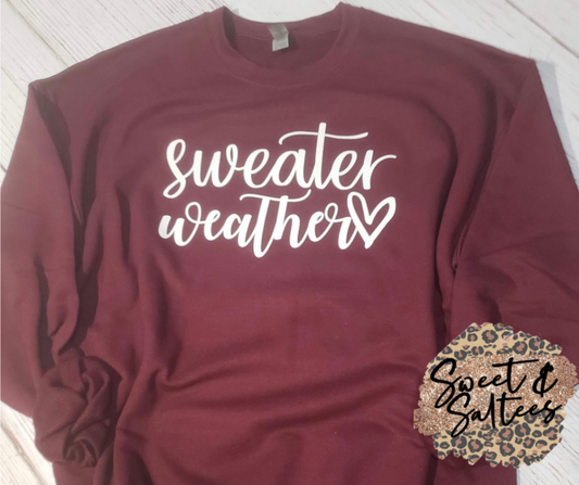 Sweater weather white print graphic T-shirt