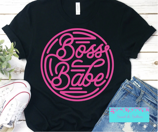 Boss Babe Pink Print on Black Graphic T-shirt