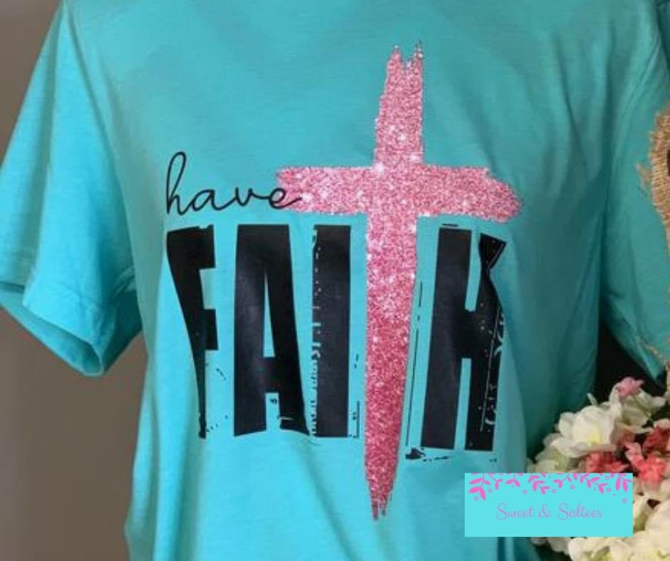 Have Faith Pink Glitter Effect Graphic T-shirt