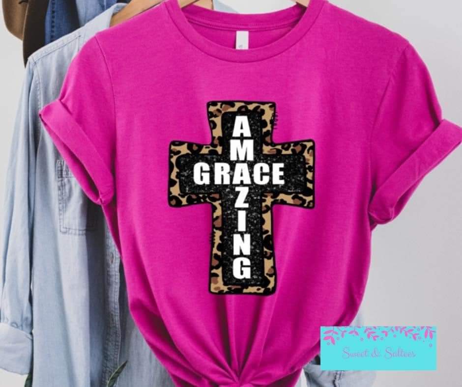 Amazing grace leopard cross Graphic T-shirt