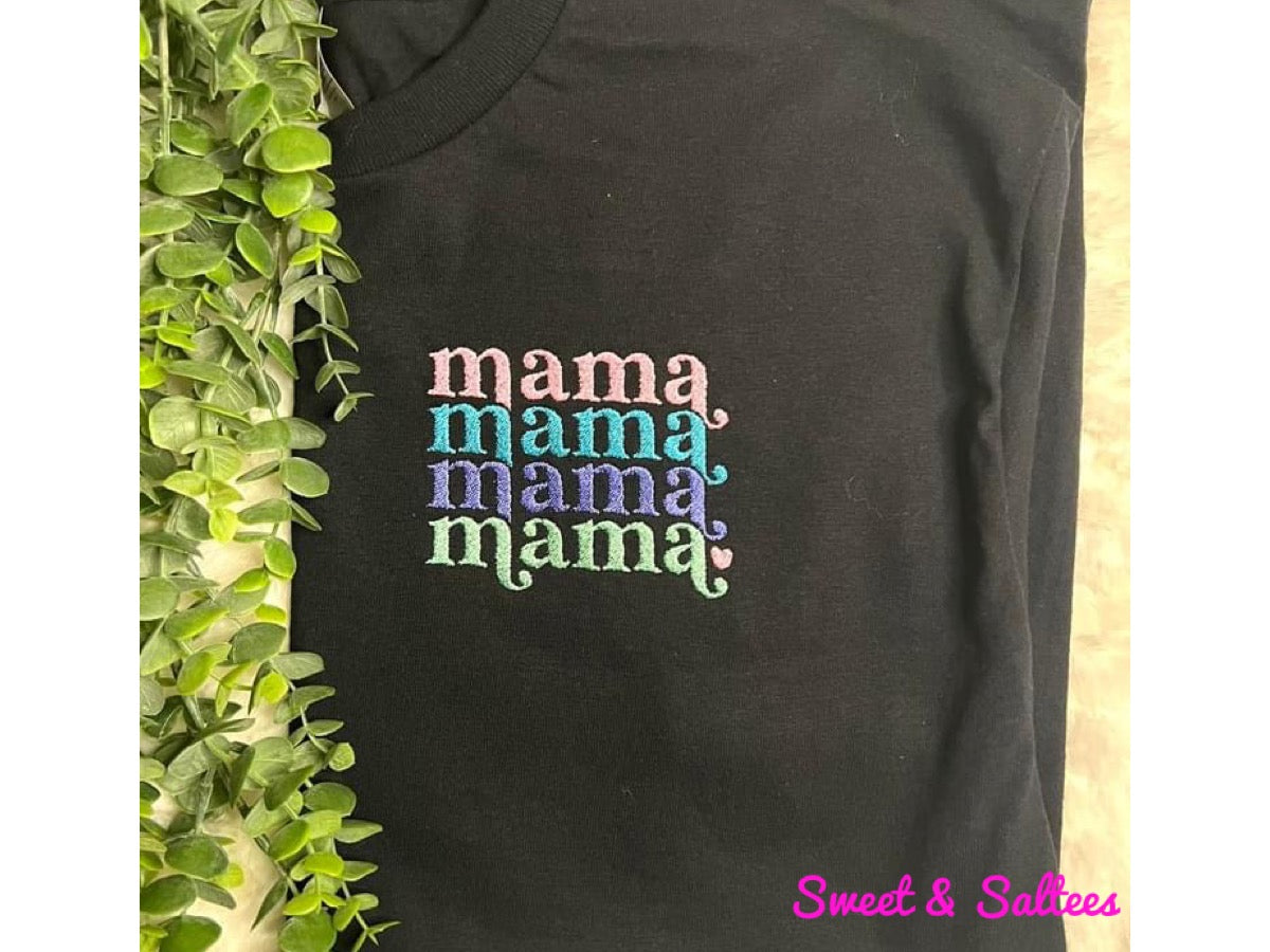 Mama Stacked Left Chest Embroidered T-shirt