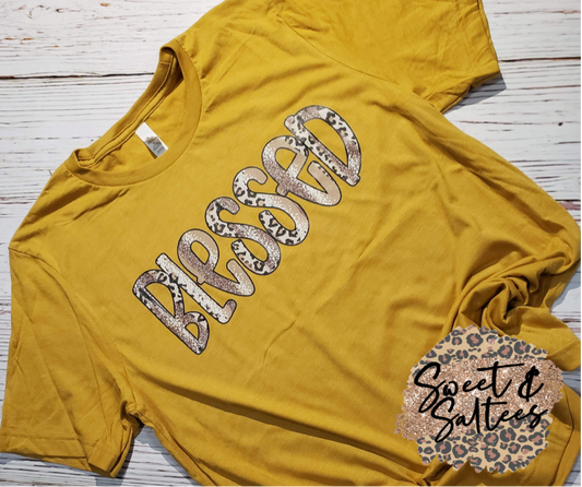 Blessed leopard and snakeskin pattern graphic T-shirt