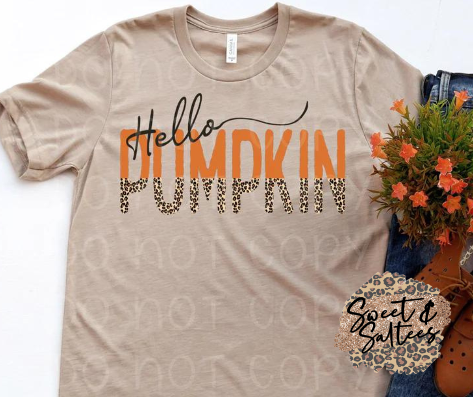 Hello Pumpkin Leopard Print Graphic T-shirt